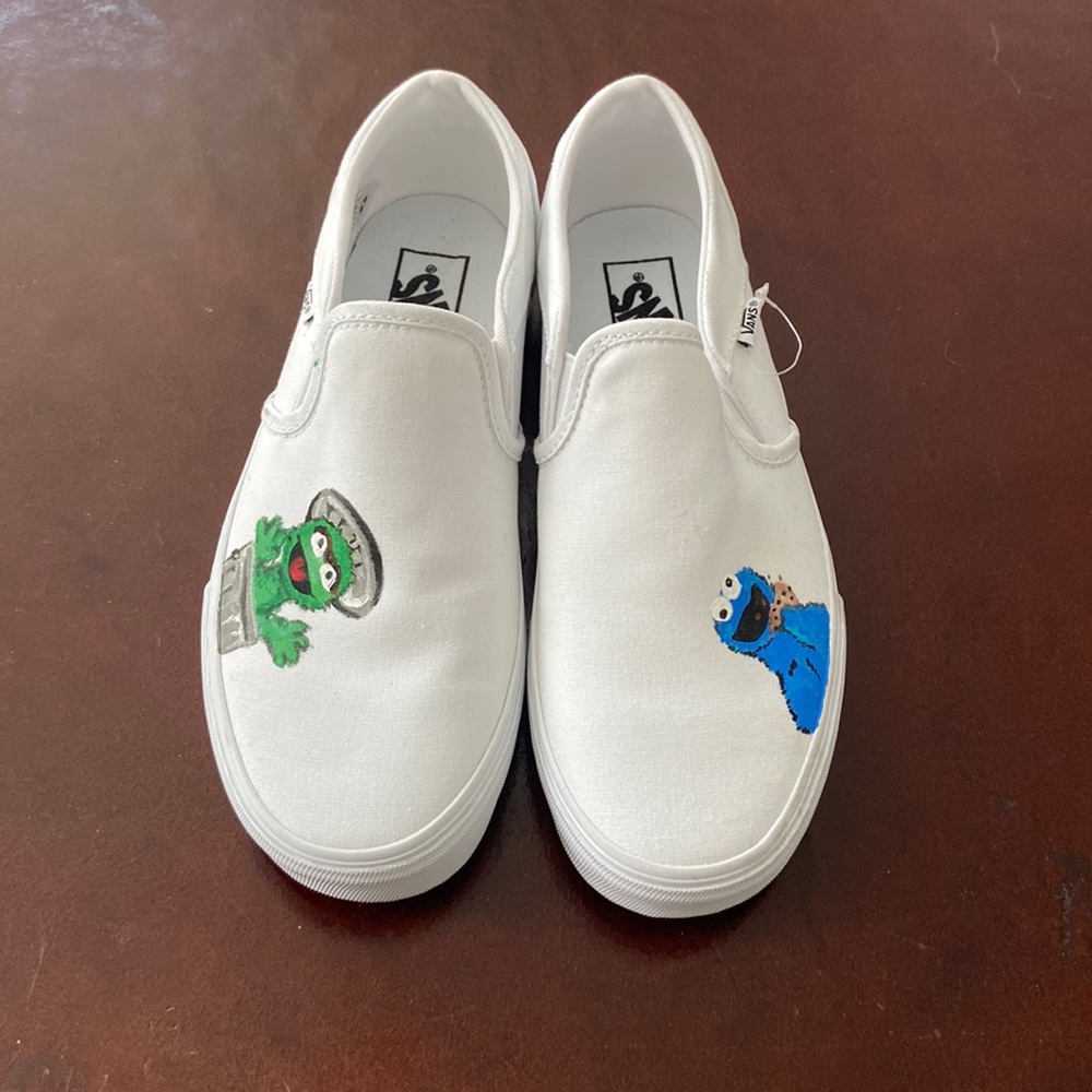Sesame Street hand painted white vans brand new never worn